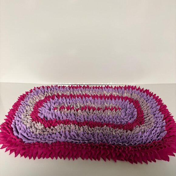 Handmade Pink Purple Rag Rug Rectangle Vibrant Shaggy Mat 26in x 16 in - Picture 1 of 7